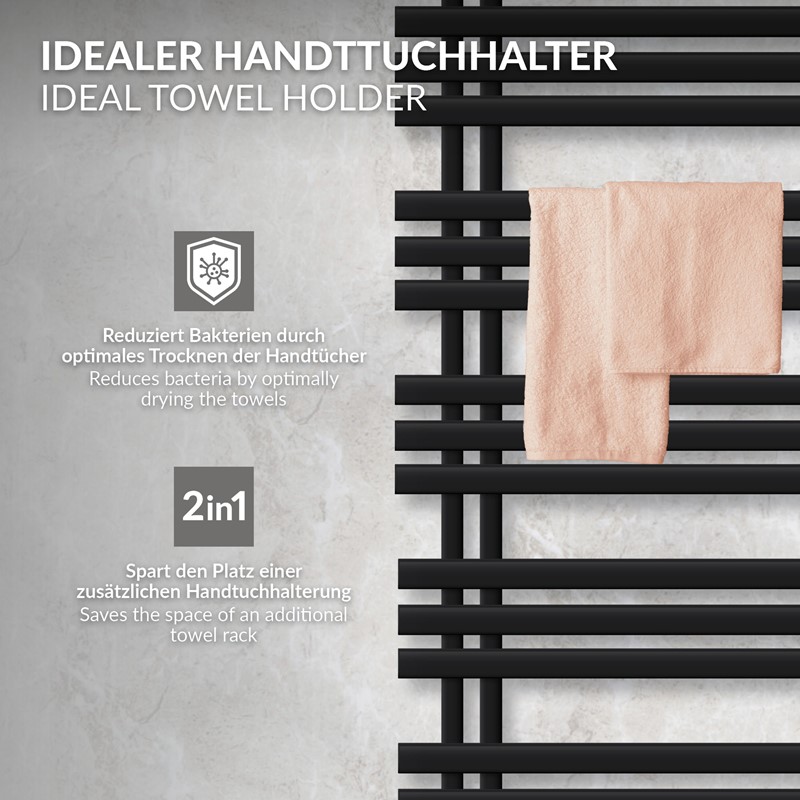 Design Badheizkörper Iron EM 500x1200 mm Schwarz matt Luxe Bath