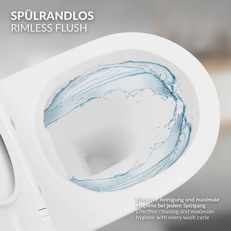 Wand-WC Hänge Toilette aus Keramik Matt Weiß 54 cm lang Spülrandlos mit Nanoversiegelung & Softclose Luxebath