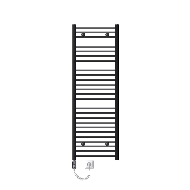 Elektrischer Badheizkörper mit Heizstab 900W 500x1500 mm Anthrazit gebogen mit Seitenanschluss & Thermostat Touchbedienung LuxeBath