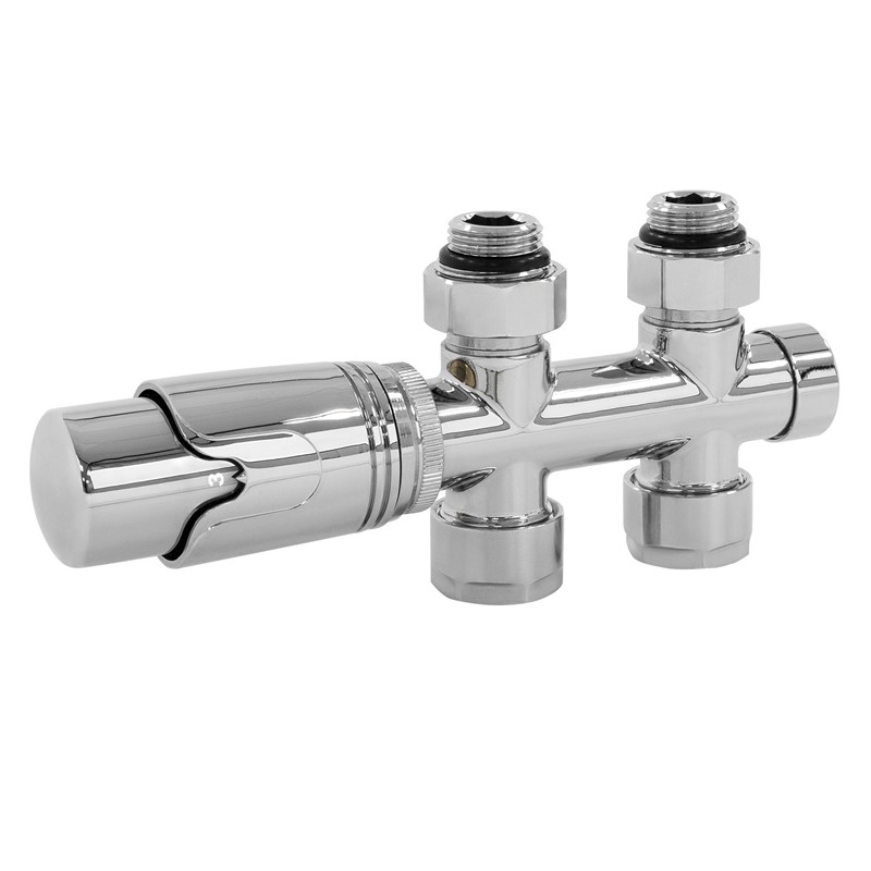 Ventil Armaturen Set Multiblock Chrome Durchgangsform inkl. Thermostatkopf LuxeBath Ventil Armaturen Set Multiblock Chrome Durchgangsform inkl. Thermostatkopf LuxeBath