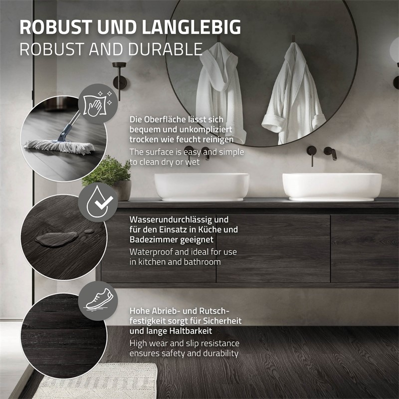 Deluxe PVC Klebevinylboden für 2,23 m² Eiche Dunkelgrau 2 mm dick ML-Design
