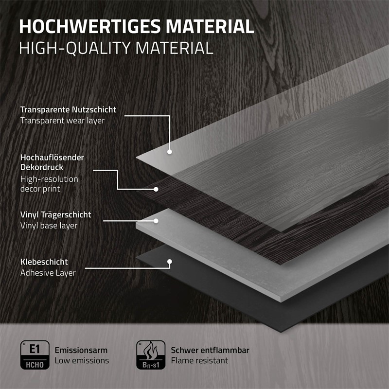 Deluxe PVC Klebevinylboden für 2,23 m² Eiche Dunkelgrau 2 mm dick ML-Design