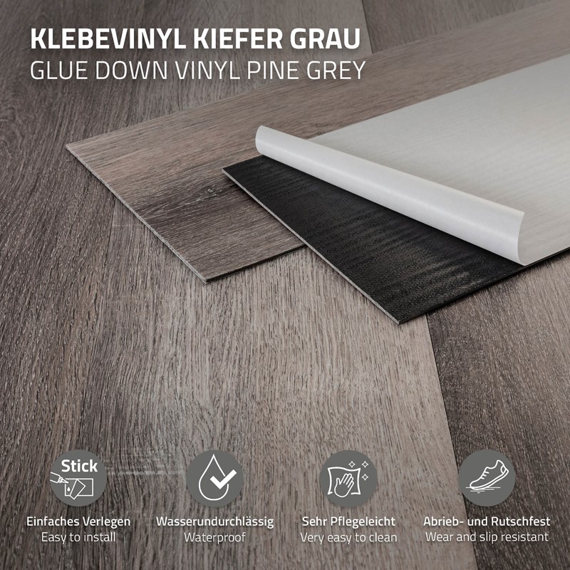 Deluxe PVC Klebevinylboden für 2,23 m² Kiefer Grau 2 mm dick ML-Design
