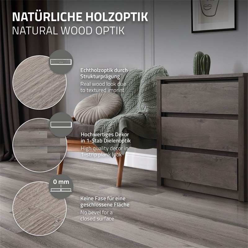 Deluxe PVC Klebevinylboden für 2,23 m² Kiefer Grau 2 mm dick ML-Design