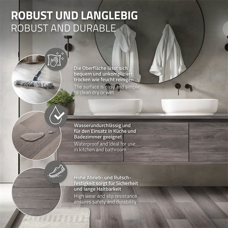 Deluxe PVC Klebevinylboden für 2,23 m² Kiefer Grau 2 mm dick ML-Design