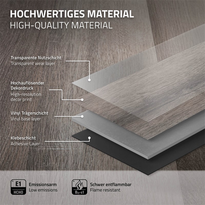 Deluxe PVC Klebevinylboden für 2,23 m² Kiefer Grau 2 mm dick ML-Design