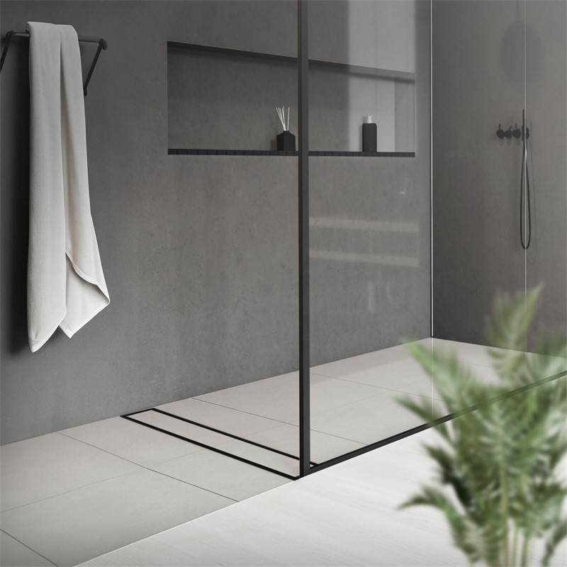 Edelstahl Duschrinne befliesbar 50 cm und Siphon Komplettset Schwarz flach LuxeBath