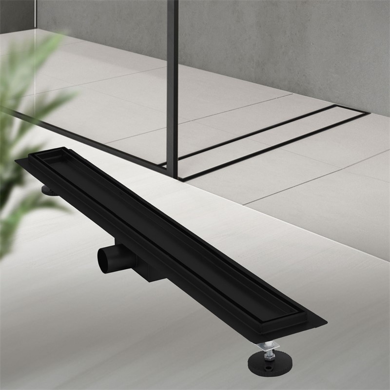 Edelstahl Duschrinne befliesbar 80 cm und Siphon Komplettset Schwarz flach LuxeBath Edelstahl Duschrinne befliesbar 80 cm und Siphon Komplettset Schwarz flach LuxeBath