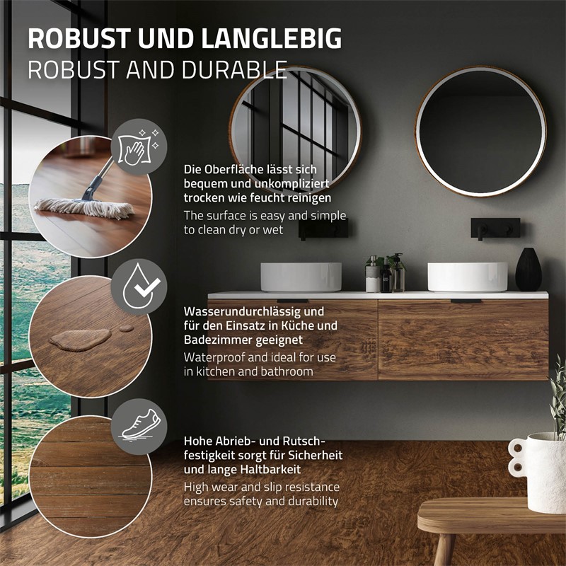 PVC Vinylboden Bodenbelag Set 7 Dielen 4,2mm für 1,54m² mit Klick-System Akazie ML-Design