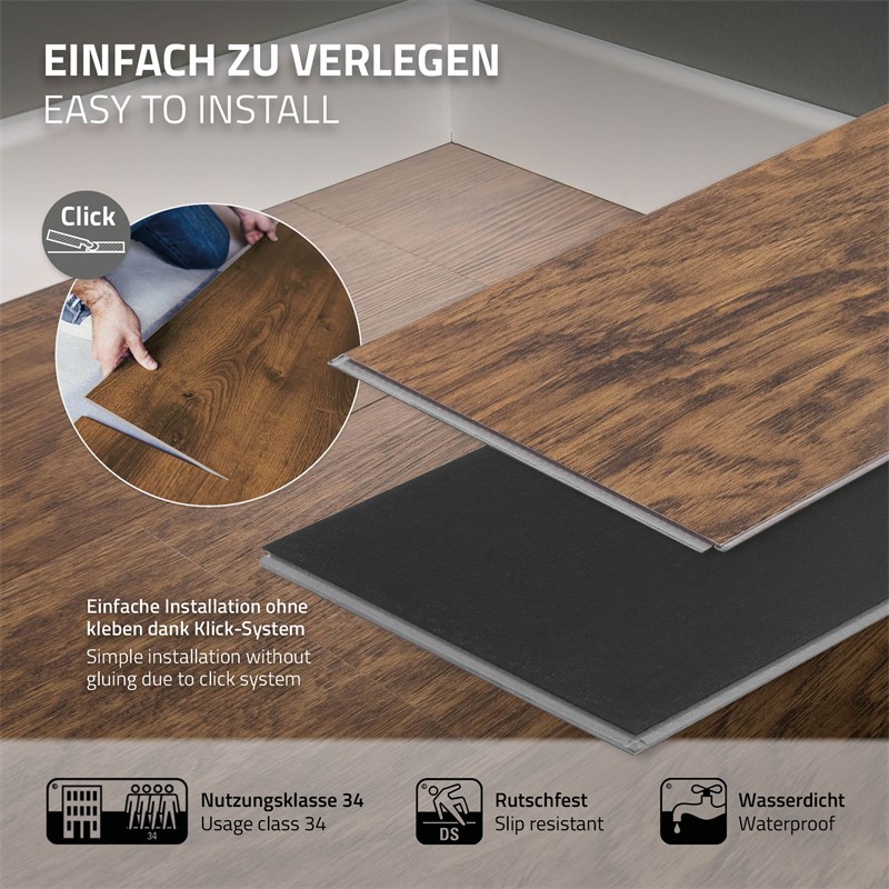PVC Vinylboden Bodenbelag Set 7 Dielen 4,2mm für 1,54m² mit Klick-System Akazie ML-Design