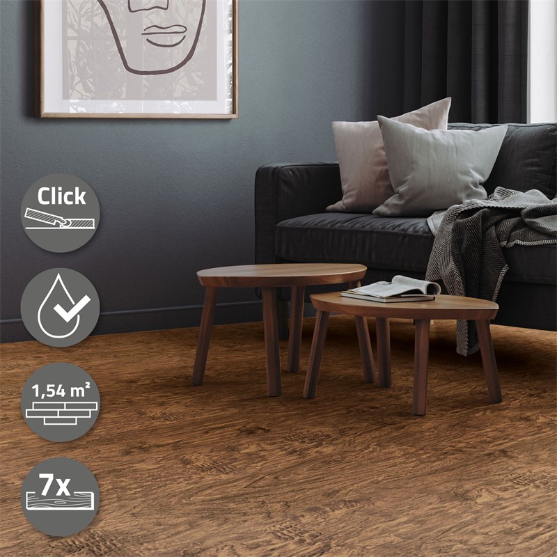 PVC Vinylboden Bodenbelag Set 7 Dielen 4,2mm für 1,54m² mit Klick-System Akazie ML-Design