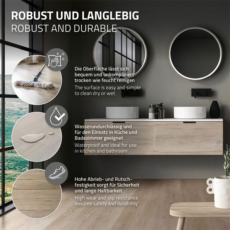 PVC Vinylboden Bodenbelag Set 7 Dielen 4,2mm für 1,54m² mit Klick-System Eiche Afterglow ML-Design
