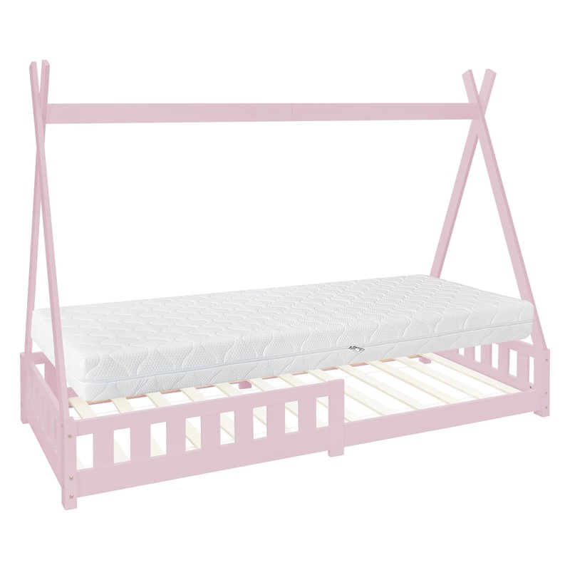 Kinderbett Tipi 90x200 cm Rosa aus Kiefernholz inkl. Matratze H-16cm Rausfallschutz und Lattenrost ML-Design Kinderbett Tipi 90x200 cm Rosa aus Kiefernholz inkl. Matratze H-16cm Rausfallschutz und Lattenrost ML-Design