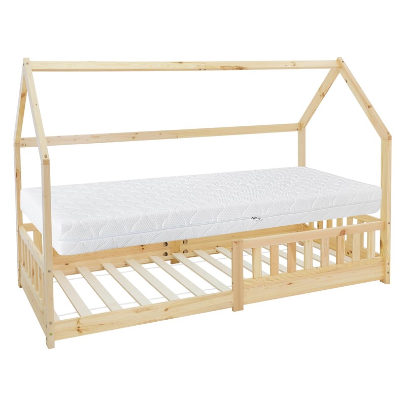 Kinderbett Hausbett 90x200 cm aus Kiefernholz inkl. Matratze H-16cm Rausfallschutz Dach und Lattenrost ML-Design Kinderbett Hausbett 90x200 cm aus Kiefernholz inkl. Matratze H-16cm Rausfallschutz Dach und Lattenrost ML-Design
