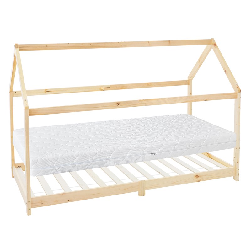 Kinderbett Hausbett 90x200 cm aus Kiefernholz inkl. Matratze H-16cm Holzbett mit Dach und Lattenrost ML-Design Kinderbett Hausbett 90x200 cm aus Kiefernholz inkl. Matratze H-16cm Holzbett mit Dach und Lattenrost ML-Design