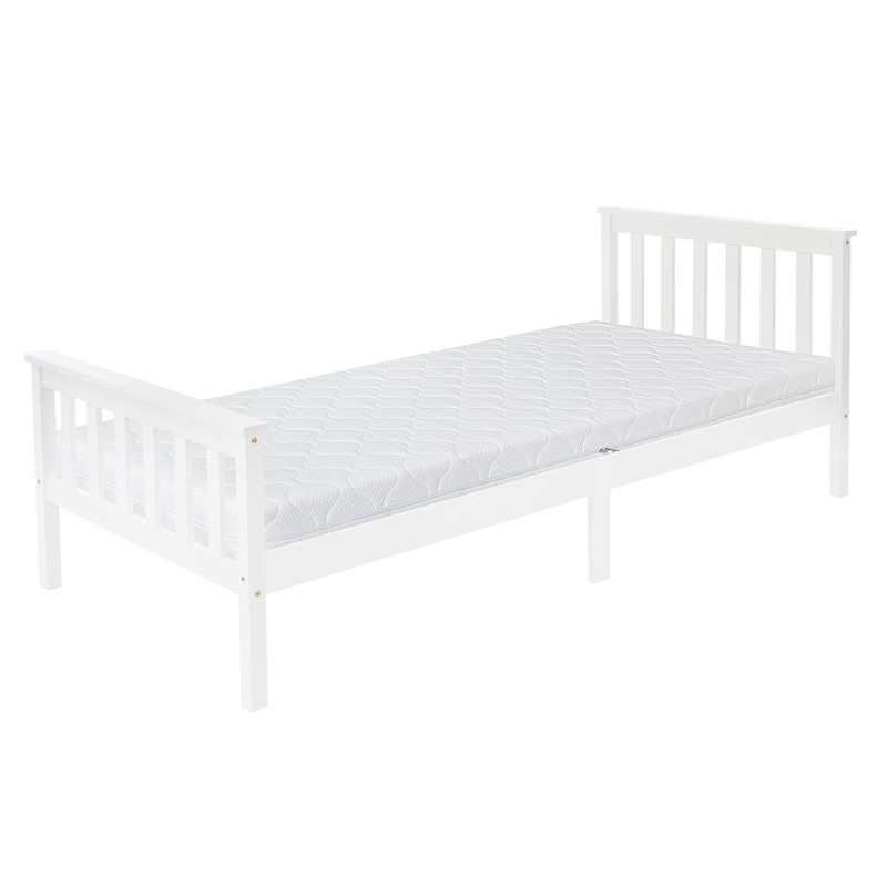 Bettgestell Einzelbett 90x200cm aus Kiefernholz in Weiß Lattenrost & Matratze H-16cm ML-Design Bettgestell Einzelbett 90x200cm aus Kiefernholz in Weiß Lattenrost & Matratze H-16cm ML-Design