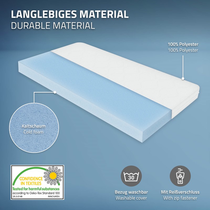 Bettgestell Einzelbett Metallbett 120x200 cm Schwarz inkl. Matratze H-16cm mit Lattenrost ML-Design