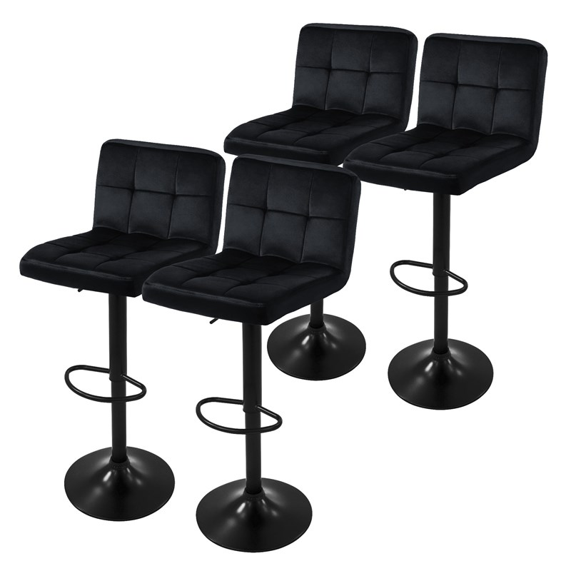 4er Set Barhocker Schwarz Samtbezug mit Rückenlehne und Fußstütze höhenverstellbar 63-83cm ML-Design 4er Set Barhocker Schwarz Samtbezug mit Rückenlehne und Fußstütze höhenverstellbar 63-83cm ML-Design
