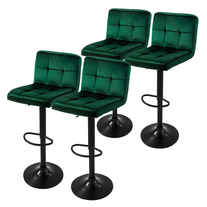 Barhocker 4er Set Grün Samtbezug mit Rückenlehne und Fußstütze höhenverstellbar 63-83cm ML-Design Barhocker 4er Set Grün Samtbezug mit Rückenlehne und Fußstütze höhenverstellbar 63-83cm ML-Design