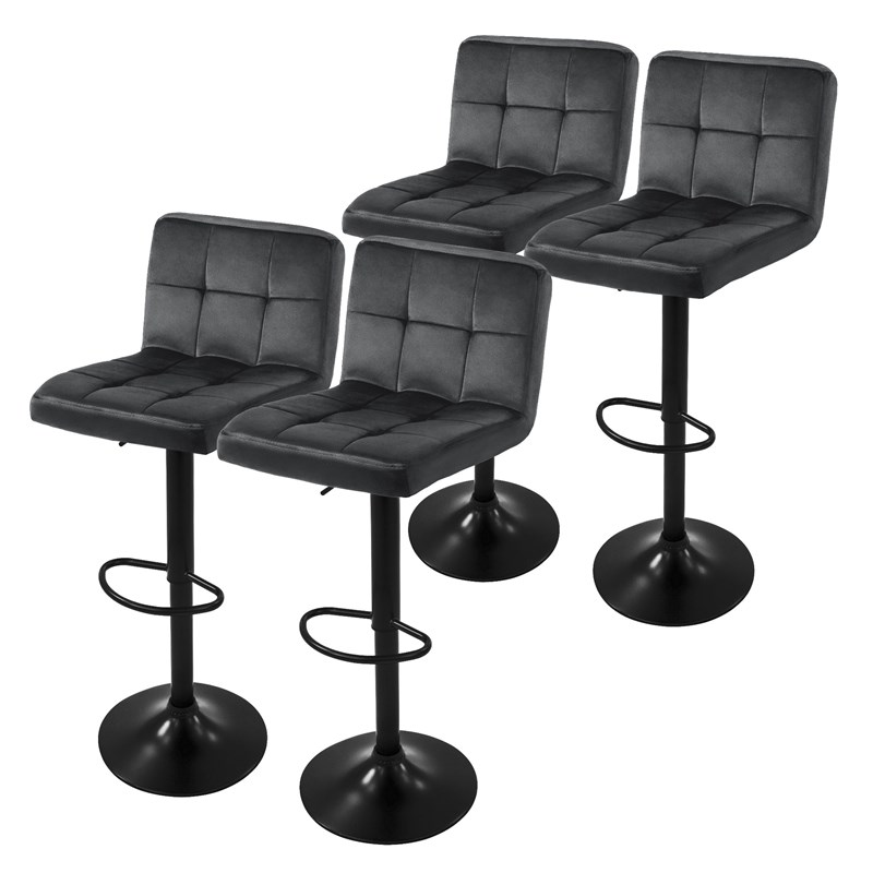 Barhocker 4er Set Grau Samtbezug mit Rückenlehne und Fußstütze höhenverstellbar 63-83cm ML-Design Barhocker 4er Set Grau Samtbezug mit Rückenlehne und Fußstütze höhenverstellbar 63-83cm ML-Design
