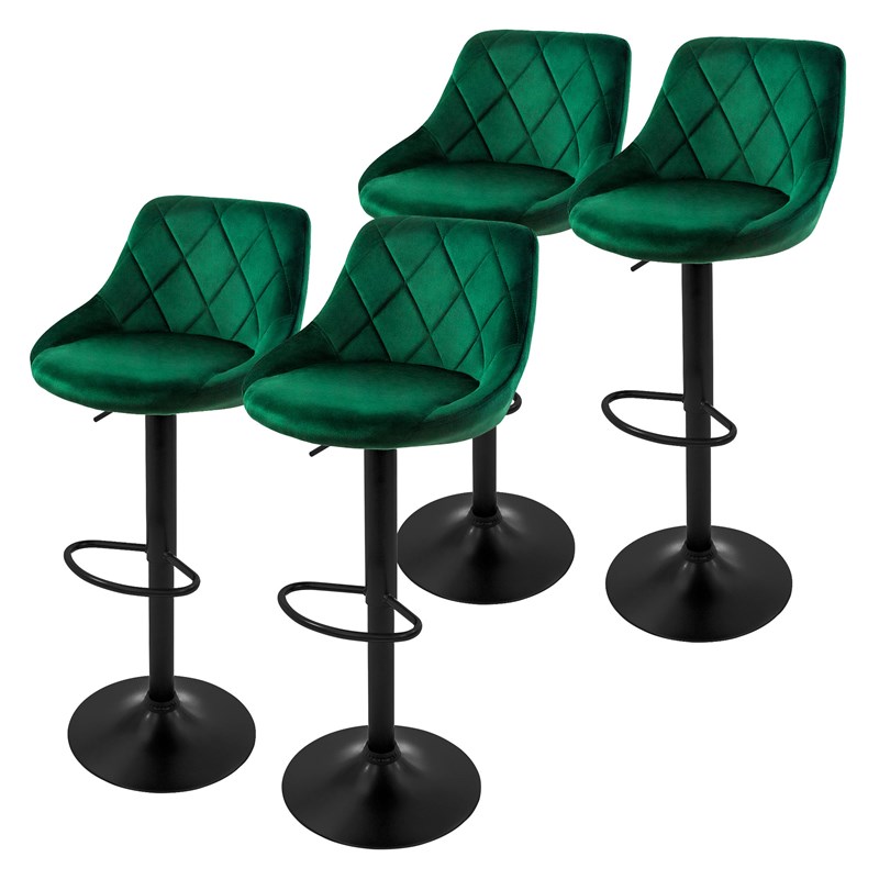 4er Set Barhocker Grün Samtbezug mit Rückenlehne und Fußstütze höhenverstellbar 62-82cm ML-Design 4er Set Barhocker Grün Samtbezug mit Rückenlehne und Fußstütze höhenverstellbar 62-82cm ML-Design