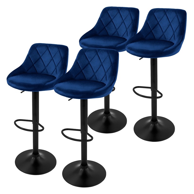 4er Set Barhocker Blau Samtbezug mit Rückenlehne und Fußstütze höhenverstellbar 62-82cm ML-Design 4er Set Barhocker Blau Samtbezug mit Rückenlehne und Fußstütze höhenverstellbar 62-82cm ML-Design
