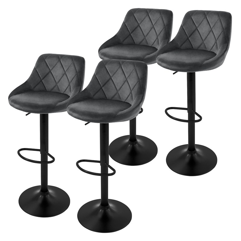 4er Set Barhocker Grau Samtbezug mit Rückenlehne und Fußstütze höhenverstellbar 62-82cm ML-Design 4er Set Barhocker Grau Samtbezug mit Rückenlehne und Fußstütze höhenverstellbar 62-82cm ML-Design