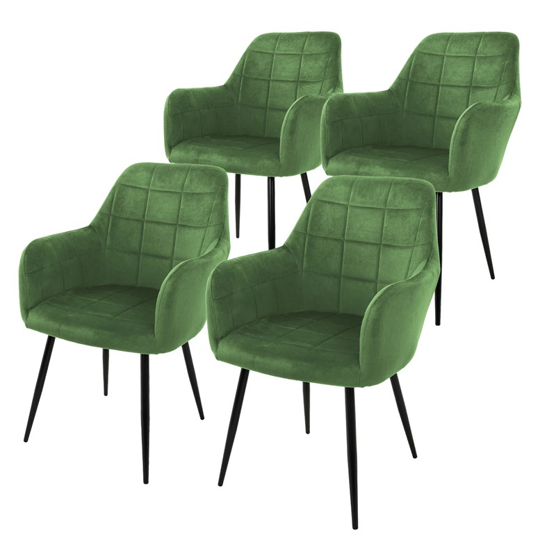 Esszimmerstuhl 4er Set Quadrat Steppung mit Rücken- und Armlehnen Salbei Küchenstuhl mit Microfaser-Samtbezug ML-Design