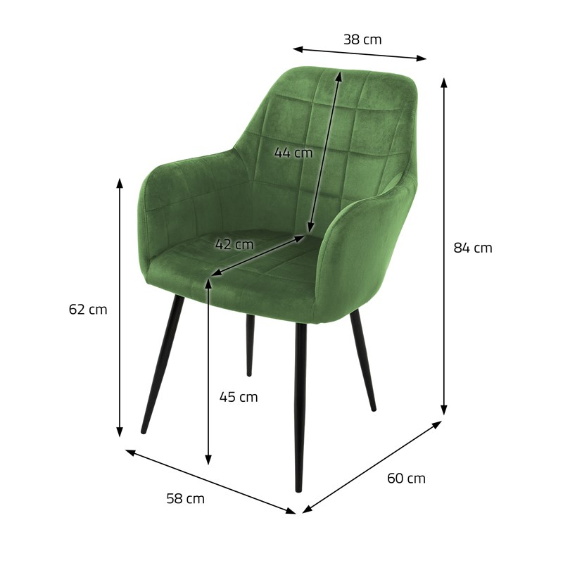 Esszimmerstuhl 4er Set Quadrat Steppung mit Rücken- und Armlehnen Salbei Küchenstuhl mit Microfaser-Samtbezug ML-Design