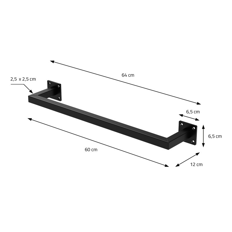 2er Set Kleiderstange Garderobe Wandmontage 12 x 60 cm Schwarz aus Stahl ML-Design