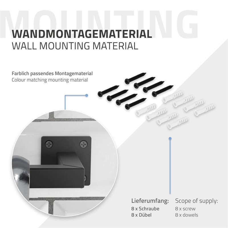 3er Set Kleiderstange Garderobe Wandmontage 30 x 90 cm Schwarz aus Stahl ML-Design