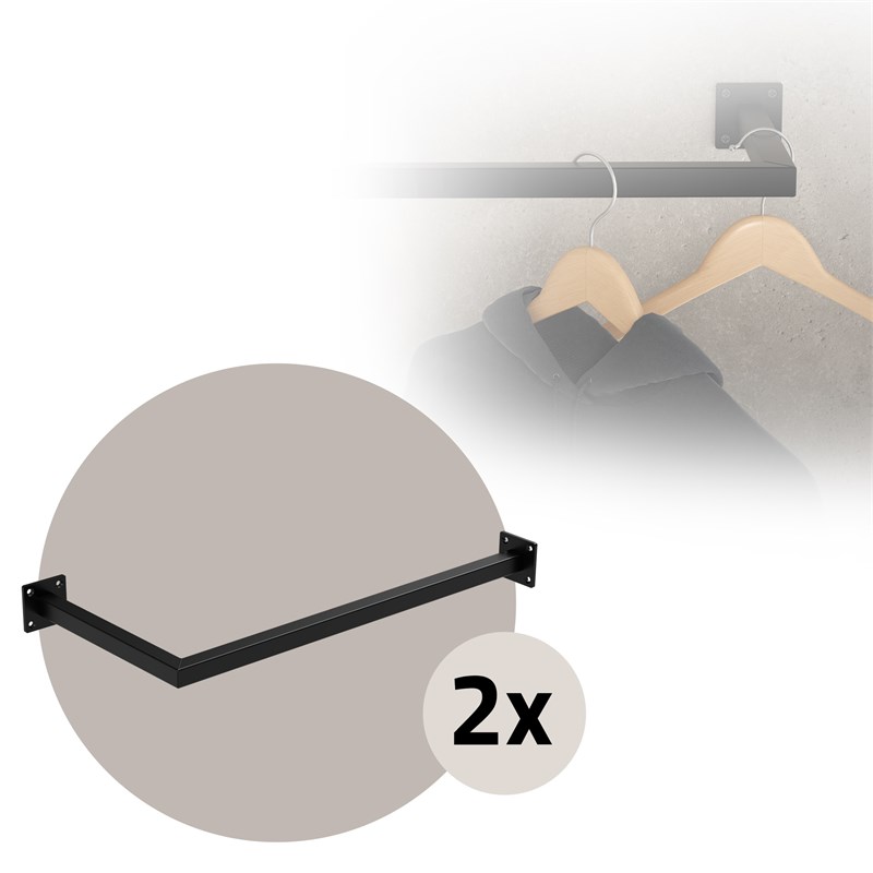 2er Set Kleiderstange Garderobe Wandmontage 30 x 60 cm Schwarz aus Stahl ML-Design 2er Set Kleiderstange Garderobe Wandmontage 30 x 60 cm Schwarz aus Stahl ML-Design