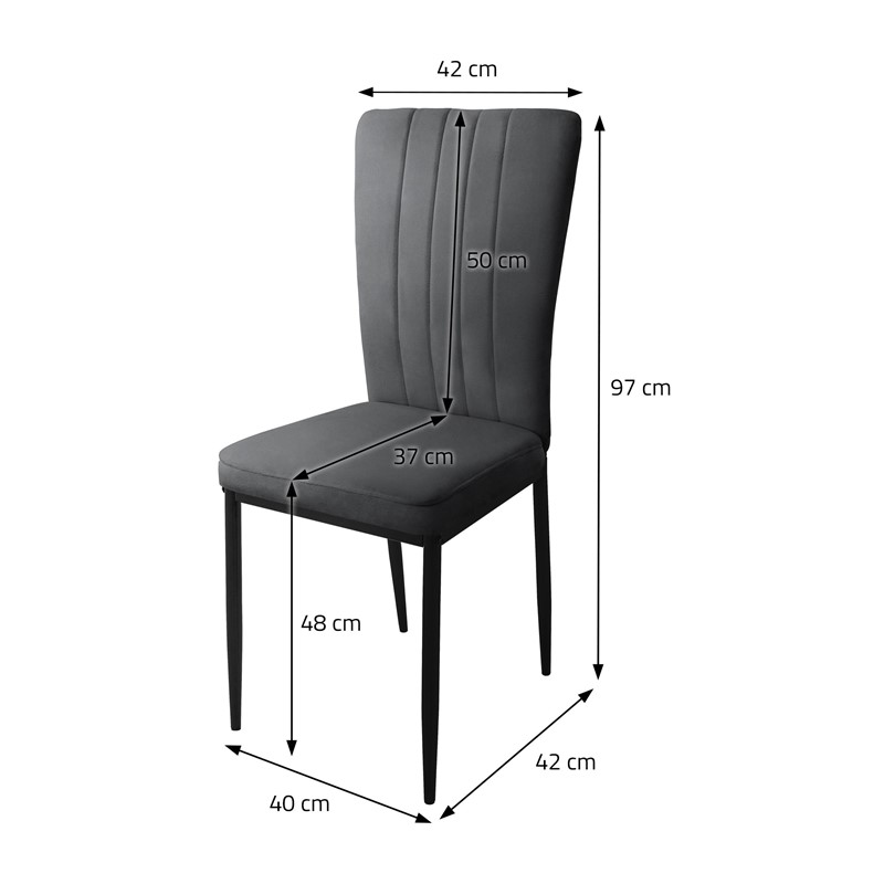 Esszimmerstuhl 4er Set Grau mit Samtbezug und Metallbeinen Küchenstuhl ML-Design