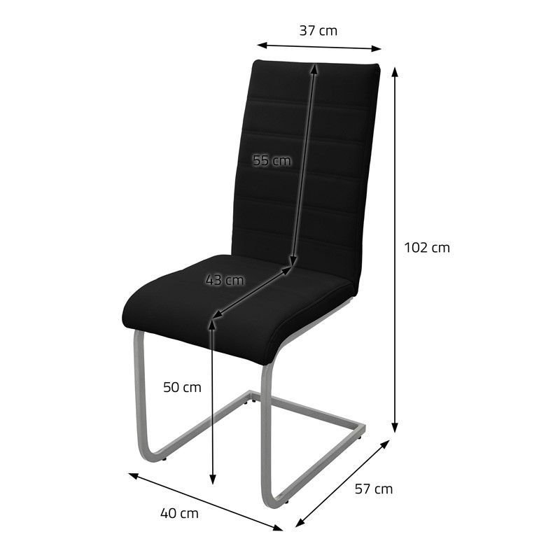 Esszimmerstuhl Freischwinger 2er Set mit Rückenlehne Schwarz Kunsterlederbezug ML-Design