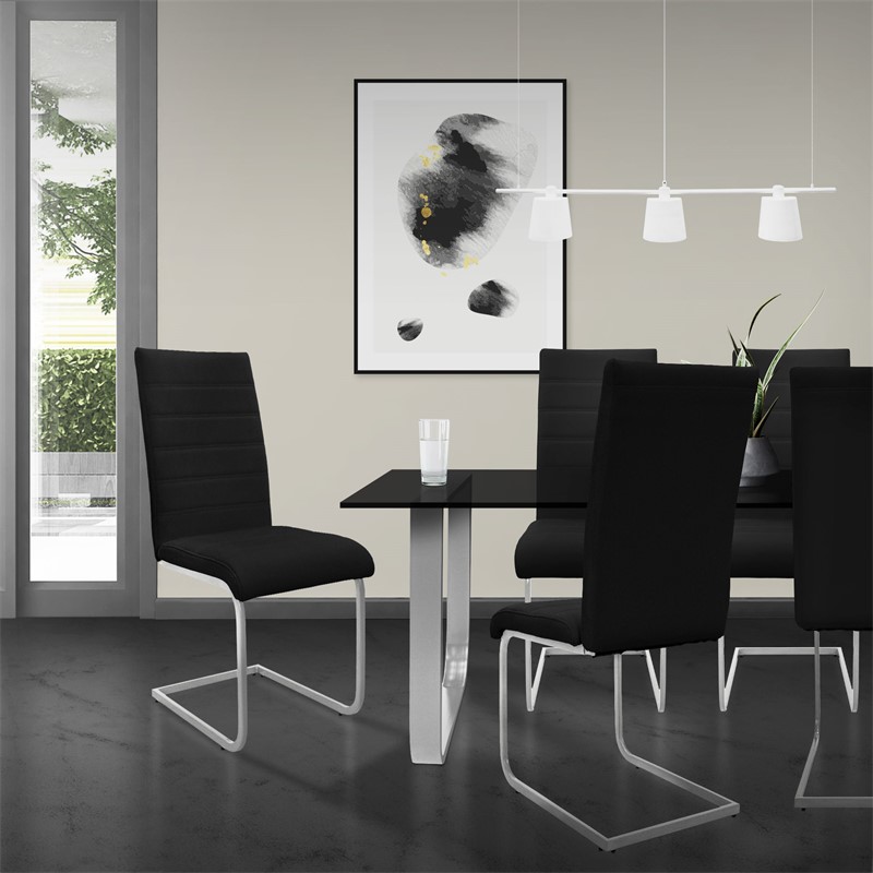 Esszimmerstuhl Freischwinger 2er Set mit Rückenlehne Schwarz Kunsterlederbezug ML-Design
