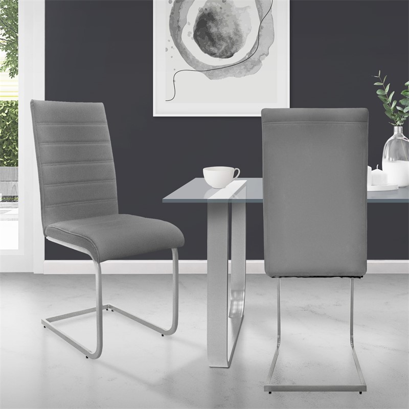 Esszimmerstuhl Freischwinger 2er Set mit Rückenlehne Grau Kunsterlederbezug ML-Design Esszimmerstuhl Freischwinger 2er Set mit Rückenlehne Grau Kunsterlederbezug ML-Design