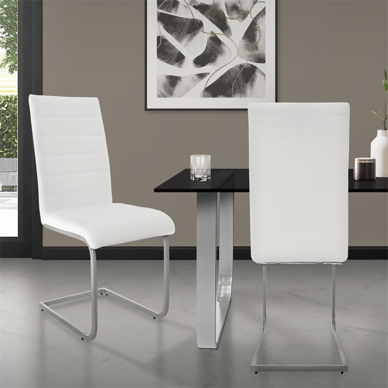 Esszimmerstuhl Freischwinger 2er Set mit Rückenlehne Weiß Kunsterlederbezug ML-Design