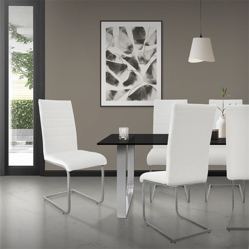 Esszimmerstuhl Freischwinger 2er Set mit Rückenlehne Weiß Kunsterlederbezug ML-Design