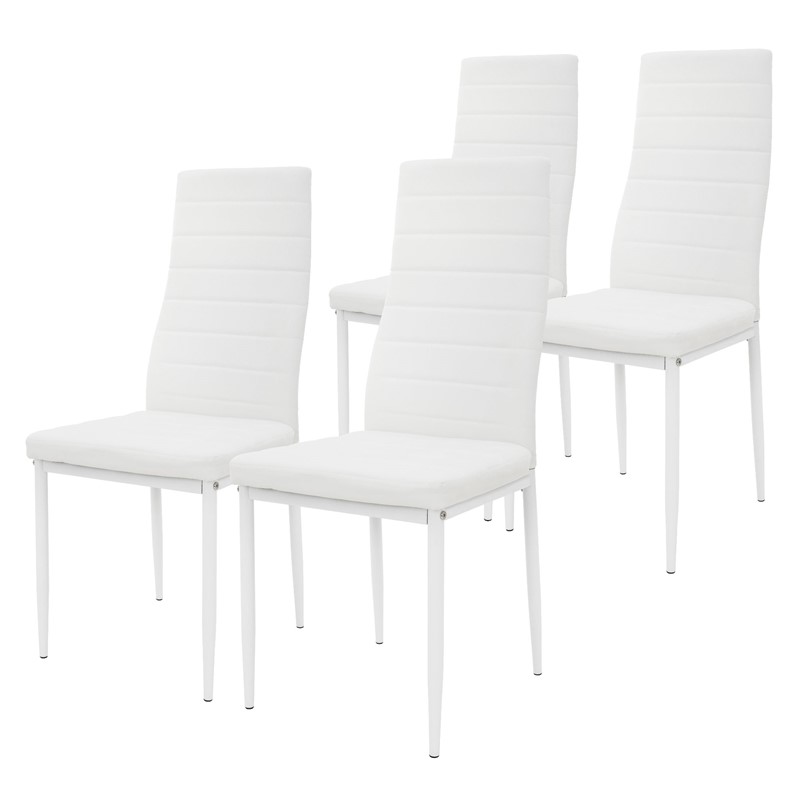 Esszimmerstühle 4er Set, Kunstleder-Bezug, Weiß, Polsterstuhl mit Metallbeinen ML-Design
