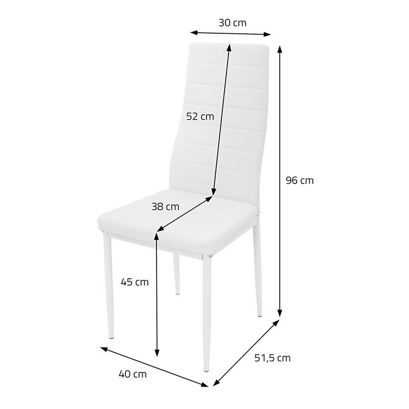 Esszimmerstühle 4er Set, Kunstleder-Bezug, Weiß, Polsterstuhl mit Metallbeinen ML-Design
