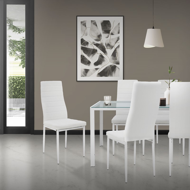 Esszimmerstühle 4er Set, Kunstleder-Bezug, Weiß, Polsterstuhl mit Metallbeinen ML-Design