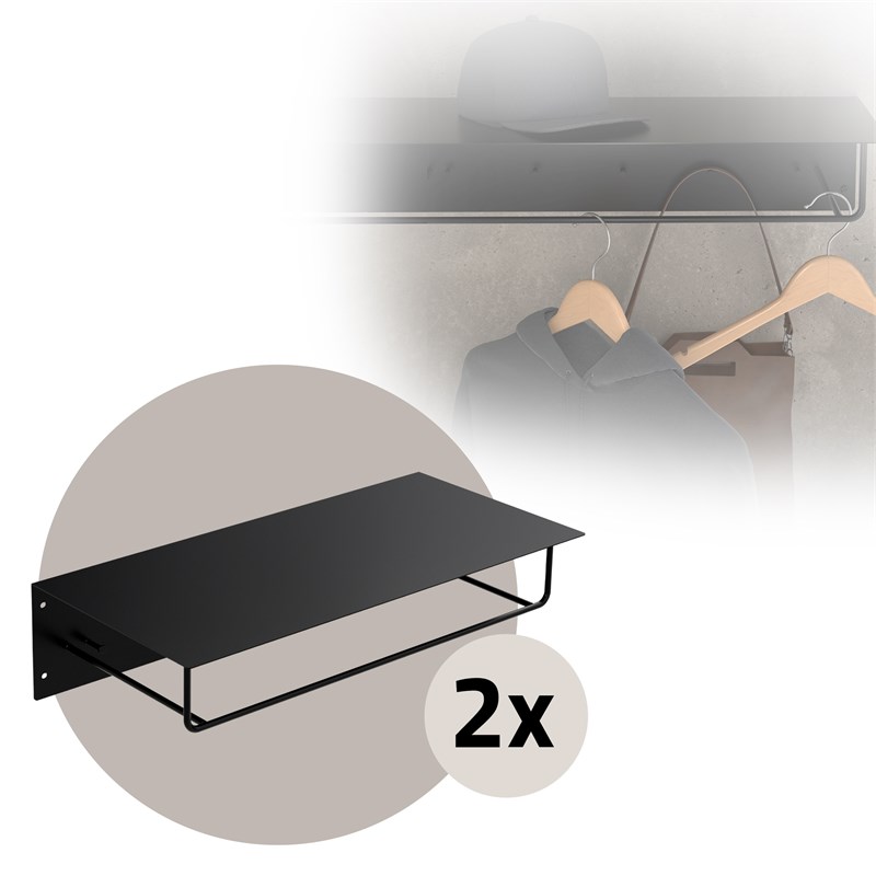 2er Set Kleiderstange Garderobe Wandmontage mit Ablage 60 x 30 x 15 cm Schwarz aus Metall ML-Design 2er Set Kleiderstange Garderobe Wandmontage mit Ablage 60 x 30 x 15 cm Schwarz aus Metall ML-Design