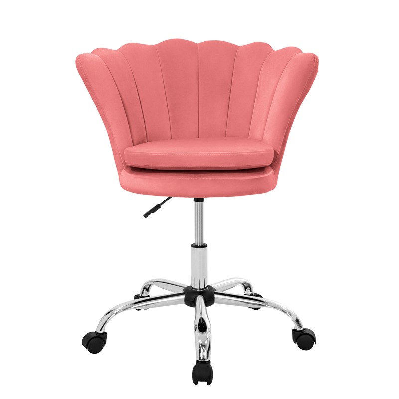 Bürostuhl mit Rollen und Rückenlehne Muscheldesign 68x68 cm Rosa aus Samt Schminktisch Stuhl ML-Design