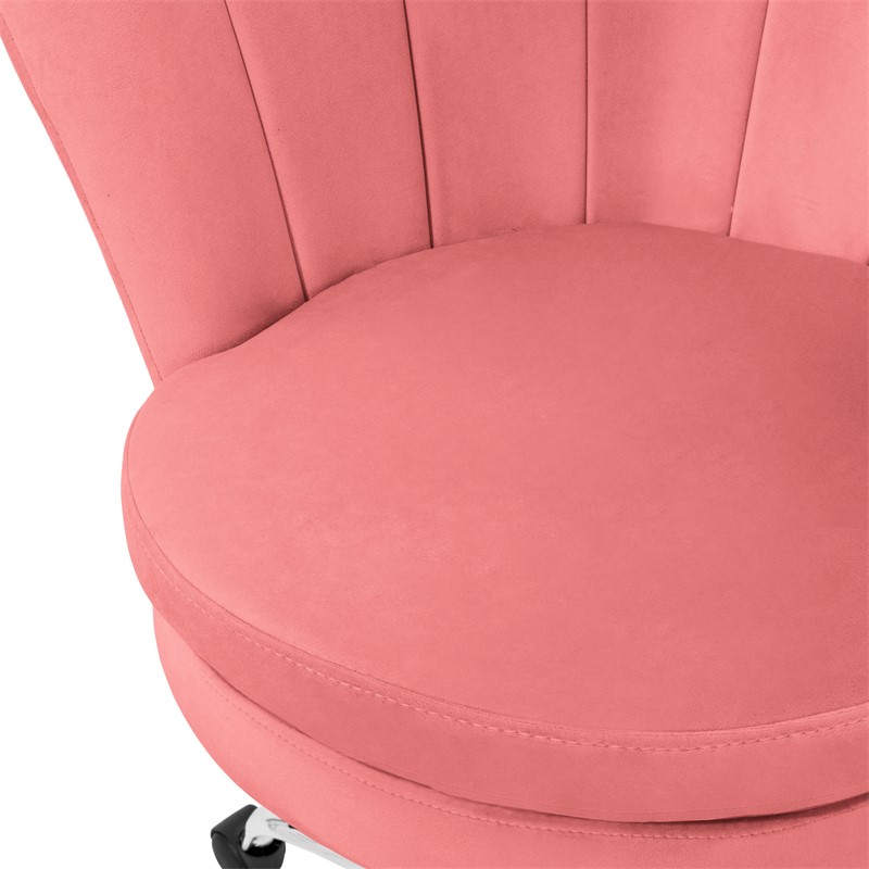 Bürostuhl mit Rollen und Rückenlehne Muscheldesign 68x68 cm Rosa aus Samt Schminktisch Stuhl ML-Design