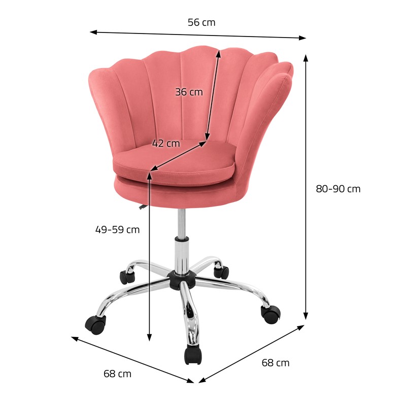 Bürostuhl mit Rollen und Rückenlehne Muscheldesign 68x68 cm Rosa aus Samt Schminktisch Stuhl ML-Design