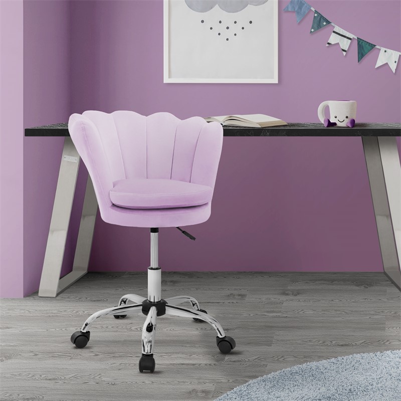 Bürostuhl mit Rollen und Rückenlehne Muscheldesign 55x60 cm Lila aus Samt Schminktisch Stuhl ML-Design Bürostuhl mit Rollen und Rückenlehne Muscheldesign 55x60 cm Lila aus Samt Schminktisch Stuhl ML-Design