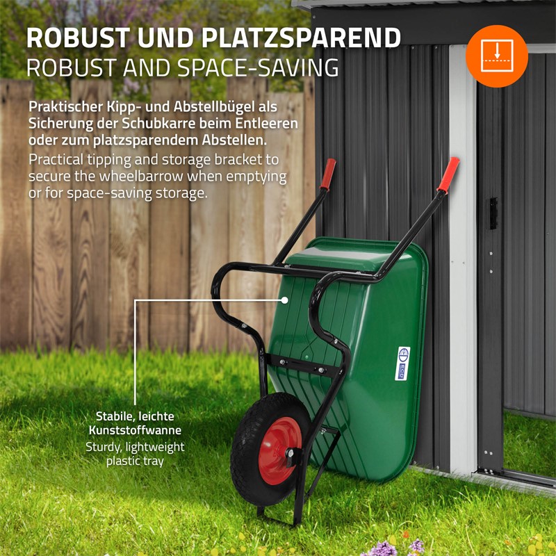 Schubkarre Kunststoff 100 Liter bis 150kg Grün mit Luftreifen und Metallfelge