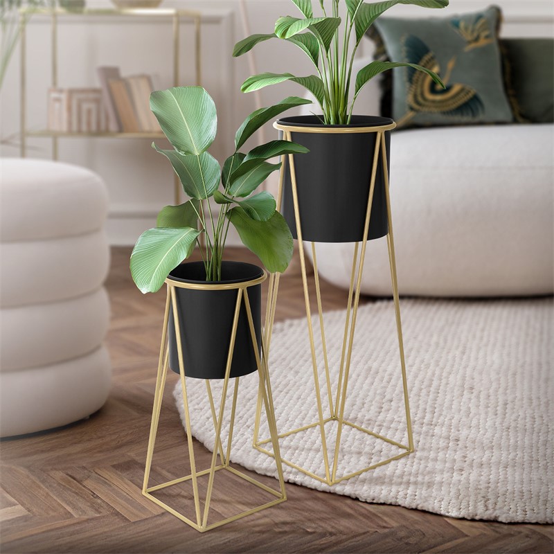 2er Set Blumenständer 21,8x22x47 / 25x25x71 cm Schwarz/Gold aus Stahl ML-Design 2er Set Blumenständer 21,8x22x47 / 25x25x71 cm Schwarz/Gold aus Stahl ML-Design