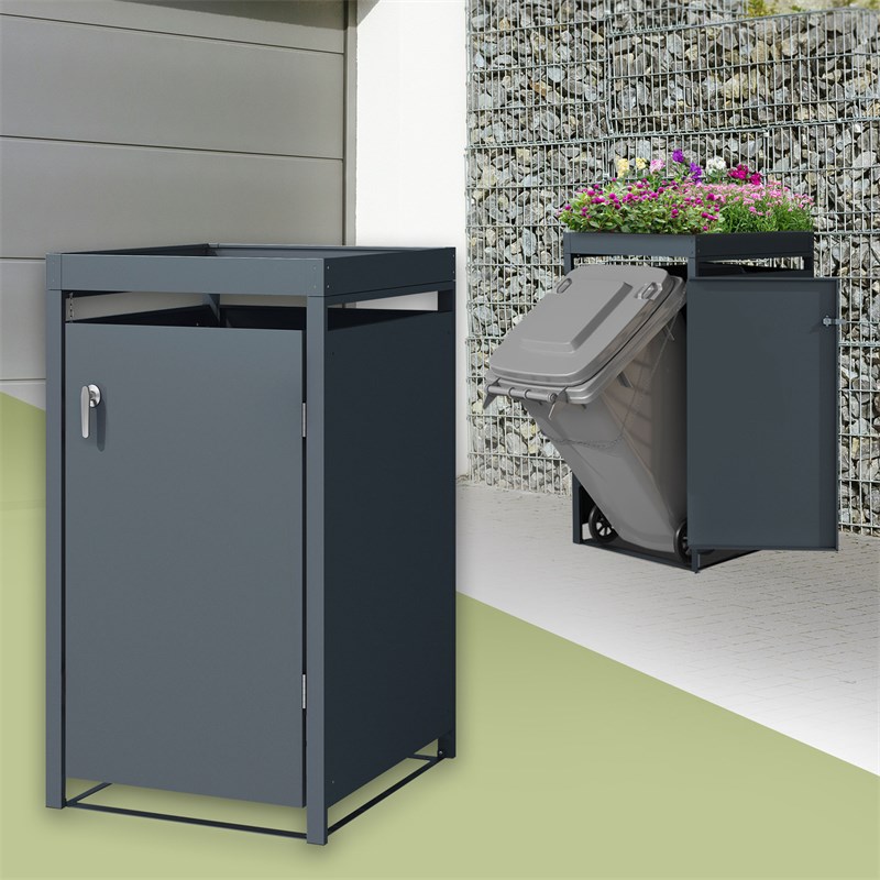Mülltonnenbox mit Pflanzdach 1er bis 240L 68x80x124 cm aus Stahl in Anthrazit ML-Design Mülltonnenbox mit Pflanzdach 1er bis 240L 68x80x124 cm aus Stahl in Anthrazit ML-Design