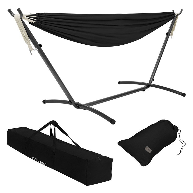 XXL Hängematte mit Stahlgestell bis 250 kg Schwarz inkl. Tragetasche ML-Design XXL Hängematte mit Stahlgestell bis 250 kg Schwarz inkl. Tragetasche ML-Design